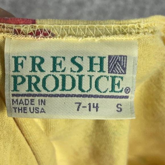 Vintage Fresh Produce Dress Girls Small Yellow Floral Ruffle Colorful USA 90s - Picture 9 of 11